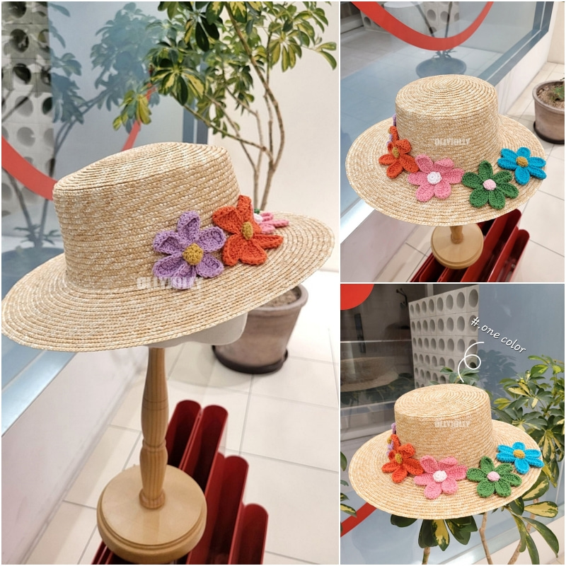여성 여름 밀집 모자 귀여운 뜨개 꽃 모자 올리졸리3M5M72