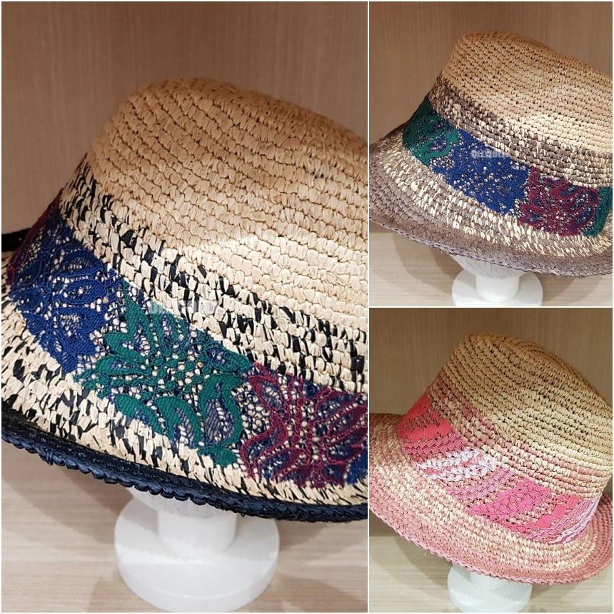 특이한 유니크 여름 모자 레이스 핑크 라피아 페도라 모자 올리졸리3a2s20