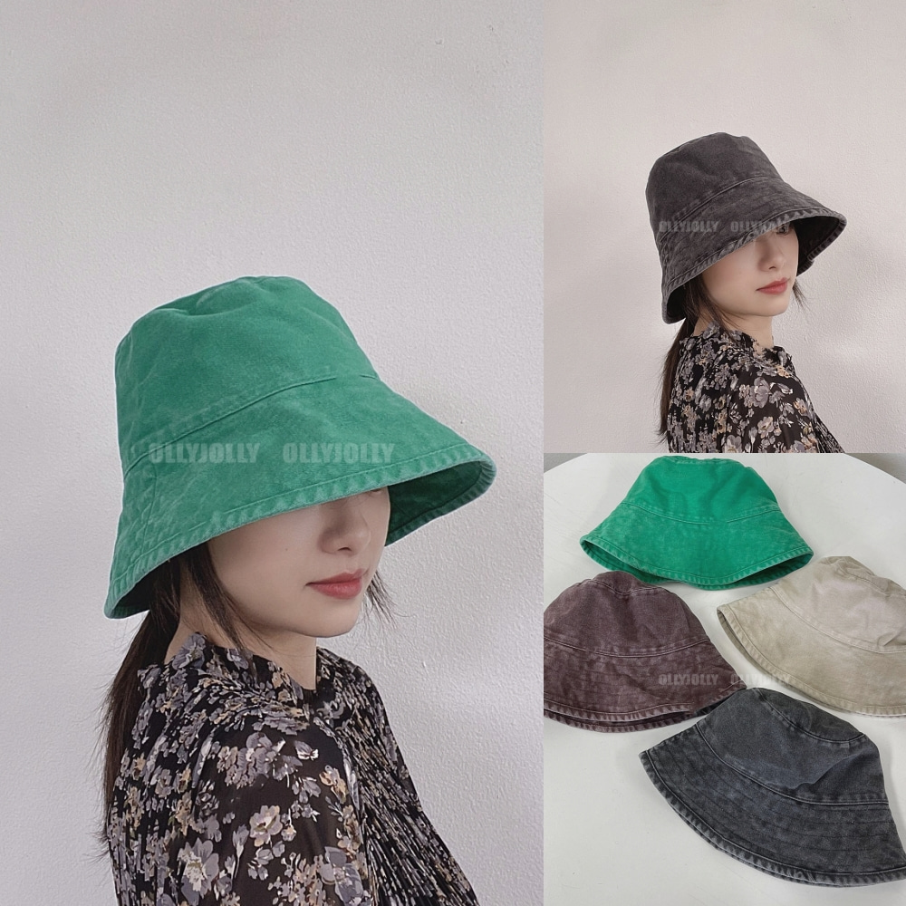 여성버킷햇 여자벙거지모자 피그먼트 워싱 빈티지 초록색 모자 올리졸리3SEE58