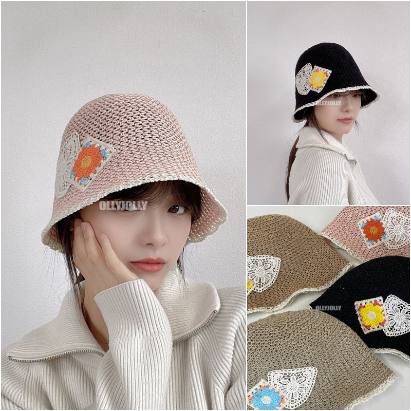 여성 패치 버킷햇 모자 크로쉐 레이스 벙거지 올리졸리3M4F86