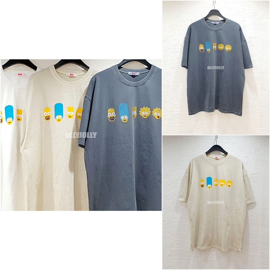 남자 심슨 반팔 티셔츠 루즈핏 피그먼트 반팔티 M올리졸리3a2s20