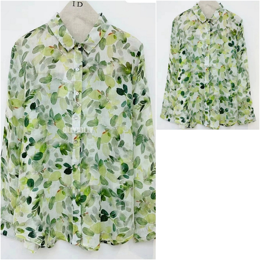 파격 세일) 그린색 나뭇잎 셔츠 여자 여름 셔츠 올리졸리3A4W41