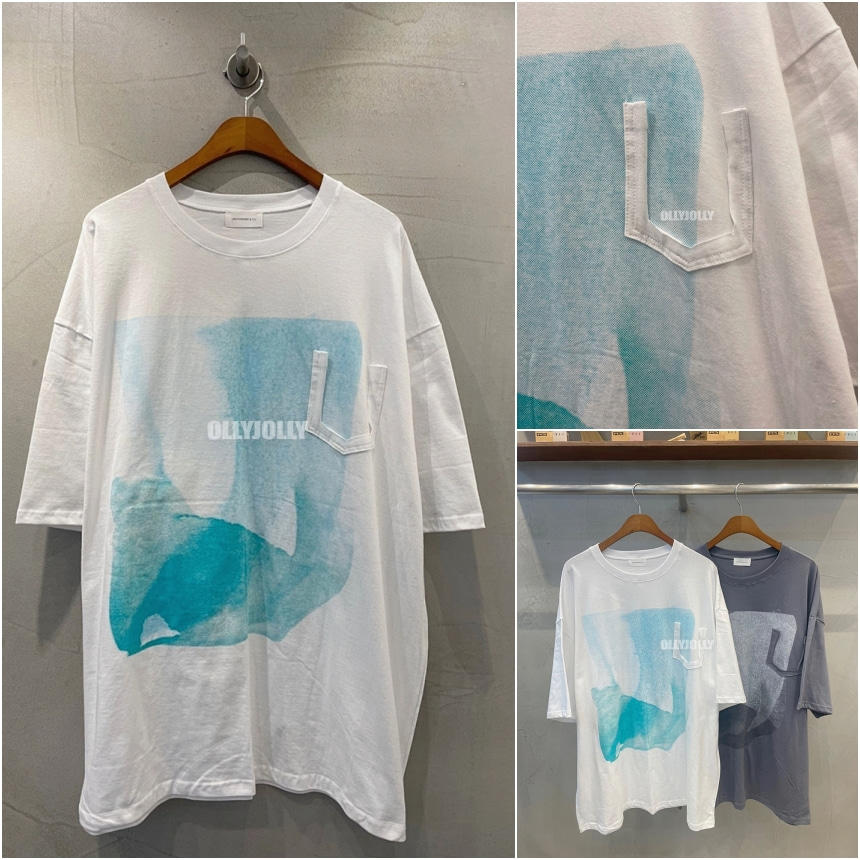 빅 사이즈 여름 오버핏 반팔티 수채화 그림 티셔츠 40대 50대 올리졸리3A5T51